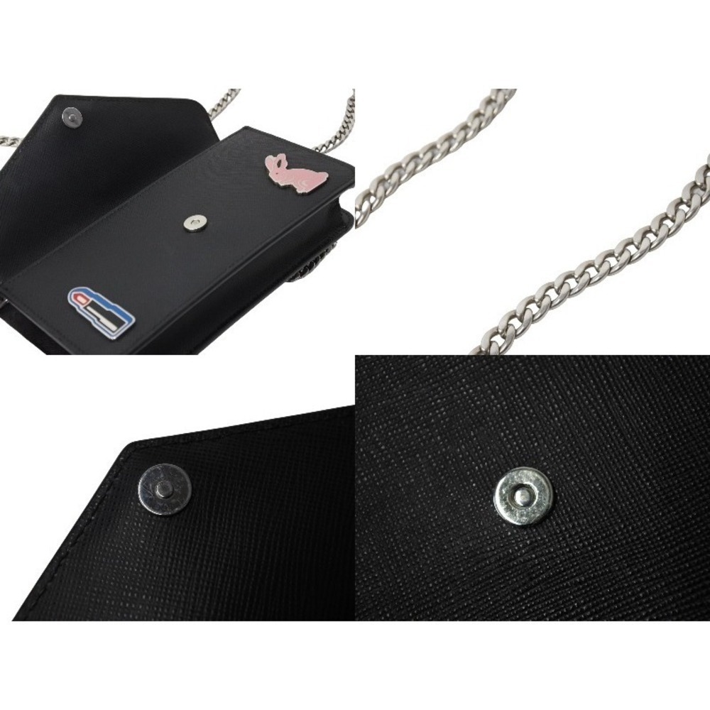 PRADA Batch Chain Shoulder Bag Black SAFFIANO SMALTO Leather Logo - Picture 7 of 8